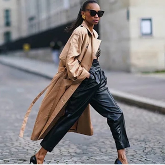 H&M Faux Leather Pleated Trousers - Picture 1 of 12